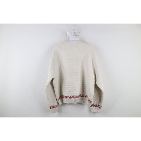 Vintage 90s Cabelas Womens Large Distressed Horse Equestrian Knit Sweater Cream - Picture 9 of 11